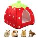 Kuoser Guinea Pig House Hamster Bed Small Animal Pet Winter House Warm Nest Non Slip Strawberry Hedgehog House with Removable Pad Hideout Cage Cave Bed for Chinchilla Ferret Rabbit Gerbil Red