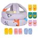 Umtiti Baby Adjustable Helmet Lightweight and Soft with 3 Pairs Baby Knee Pads for Crawling & 3 Pairs Baby Socks Great for Baby Learning to Walk and Crawl. Zoo Gray+6 Zoo Grey