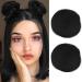 REECHO Space Bun Hair Pieces 2 PCS Mini Claw Clip in Messy & Cat Ears Fake Hair Bun Extensions Wig Accessory Updo Hairpieces for Women Girls (Pack of 2-3" Straight Natural Black) Pack of 2 - 3" Straight Natural Black