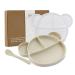 Silicone Baby Suction Plate Toddler Self Feeding Plates Children's Plate with Lid and Spoon Kid Divided Weaning Plate Dinnerware Set with Gift Box BPA Free & Dishwasher Safe (White)