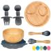 77 Star Bamboo Baby Weaning Set Baby Suction Bowl Suction Plate Baby Spoon & Fork Strong Detachable Suction Base Baby Feeding Set Non-Slip Bamboo Bowl & Baby Plates with Suction (Grey)