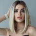 Porsmeer wig blonde and brown long smooth ombre wigs for women dark root middle part of course like real hair party/costume wig ladies 36cm 14inch