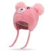 Cute Bear Kids Winter Hat with Ear Flaps 1-5 Years Dual Pom-Pom Chenille Knitted Warm Hat for Baby Girls Boys Fleece Lined Warm Earflap Cap with Strap Toddler Cold Weather Furry Warm Beanie Hat Pink One Size Pink