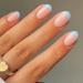MISUD Press on Nails Short Oval Fake Nails Glossy Glue on Nails Blue French Tip Acrylic Nails Round Artificial Nails Simple Summer False Nails with Design 24 pcs 027A09Blue