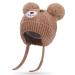 Cute Bear Kids Winter Hat with Ear Flaps 1-5 Years Dual Pom-Pom Chenille Knitted Warm Hat for Baby Girls Boys Fleece Lined Warm Earflap Cap with Strap Toddler Cold Weather Furry Warm Beanie Hat Khaki One Size Khaki