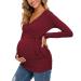 Love2Mi Women Maternity Breastfeeding Tops Long Sleeve V-Neck Cute Maternity Clothes S Wine Red-long