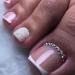Press on Toenails Square Short Full Cover Fake Toenails 24PCS French Sparkling Rhinestone Toe Nails Fake Nails with Glue Sticker and Nails File False Gel Toes Nails Tips Sets for women Teens Girls