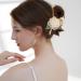 Fuyunohi 2 Pack Large Flower Claw Metal Barrettes | White+Champagne Mesh Rose Hair Clips for Women | Stylish Hair Accessories for Thick Hair - Buy Online on SooperMarket.com