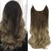 OMGREAET Brown Ombre Hair Extensions Halo Light Brown to Light Blonde Wavy Curly Synthetic Hair Piece Invisible Wire Long 20 Inch 4.4 Oz for Women Heat Friendly Fiber No Clip 20Inch&Curly Light Brown To Light Blonde