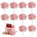 Obelunrp Womens Day Cake Topper 10PCS Pink Rose Flower Cake Topper Party Cake Decor for 3.8 Goddess Festival Mother Day (2.95x7.87inch)