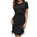 Sosolism 4 in 1 Women's Maternity Nursing Dress for Breastfeeding Short Sleeve Side Drawstring Top S Black