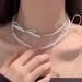 OralGos Elegant Adjustable Double Layer Choker Necklace - Stylish Silver Leather Bow Chain Jewelry for Women & Girls - Buy Online on SooperMarket.com