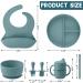 Baby Feeding Set: Silicone Bib, Suction Divided Bowl, Spoon, Fork - Toddler Utensils for Baby Led Weaning - 6 Months (Blue Green) - Buy Online on SooperMarket.com