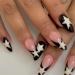 Diduikalor French Tip Press on Nails Medium Fashion Fake Nails White Stars Design Almond Shape Black Acrylic Fake Nails for Women (24pc) MT-JZJ-LF-1JP2292