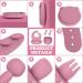 Vicloon Baby Weaning Set - 4 Pcs Silicone Feeding Set | BPA Free Suction Plate, Bib, Spoon & Fork | Toddlers & Kids Plates | Pink Bear Design - Buy Online on SooperMarket.com