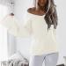 Creoqiji Women's V-Neck Sweater - Autumn/Winter Loose Fit with Leaf Sleeves - Comfortable Elastic Party Wear in White (Size L) - Buy Online on SooperMarket.com