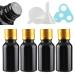 Tianzd 4 pieces empty small 15 ml gloss black glass bottles with sealed stopper gold aluminum screw cap glass bottle flashing clasp etheric oil fragrance perfume massage aromatherapy gold 15ml