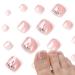 Press on Toenails Pink Short Square Removable Fake Toenails with Rhinestones 24Pcs French False Toenails for Women Girls Pink French