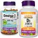 Webber Naturals Omega-3 300 mg Mini 220 Clear Enteric No Fishy Aftertaste Mini Softgels & Vitamin D3 2500 IU Extra Strength 180 Softgels