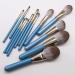 13-Piece High-End Makeup Brush Set - Granny Gray Solid Wood Handle & Blue Accents | International Shipping - Buy Online on SooperMarket.com