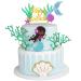 Glitter Mermaid Theme Birthday Cake Topper with Seaweed and Mermaid Cake Cupcake Toppers for Girls Mermaid Themed Birthday Cake Party Decorations. Black