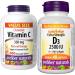 Webber Naturals Vitamin C Chewbale 500 mg 300 Orange Flavour Tablets For Bones Teeth & Vitamin D3 2500 IU Extra Strength 180 Softgels For Healthy Bones Teeth