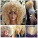 Lady Miranda Blonde Curly Wig Afro Kinky Curly Wigs with Bangs Medium Length Kinkys Curly Wig Heat Resistant Synthetic Hair Curly Blonde Wigs For Women 0-613
