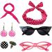 50s Accessories for Women | Headband Drop Earrings Set for 1950s Outfits Print Dangle Earrings with Vintage Hair Bands Chiffon Scarf Cat Eye Glasses Hot Pink One Size - Buy Online on SooperMarket.com