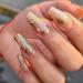 RUNRAYAY Golden Press On Nails Square Medium Coffin Fake Nail False Nails with Bright Sun Design Matte Full Cover Stick On Nails for Women And Girls AA
