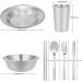 Stainless Steel Camping Utensils & Dishes Set - Tableware, Dinnerware for 2 | Cups, Plates, Bowls, Cutlery | Mesh Bags Included | Ideal for Camping - Buy Online on SooperMarket.com