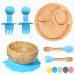 77 Star Bamboo Baby Weaning Set Baby Suction Bowl Suction Plate Baby Spoon & Fork Strong Detachable Suction Base Baby Feeding Set Non-Slip Bamboo Bowl & Baby Plates with Suction (Blue)
