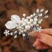 Handcess Bridal Pearls Hair Comb Splitter Rhinestone Flowers Hairpieces Crystal Bridal Side Combs Leaf Wedding Hair Accessories for Women and Girls