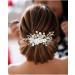 IYOU Flower Bridal Hair Comb Gold Crystal Bride Hair Accessories Leaf Pearl Wedding Side Combs Headpiece for Women - Buy Online on SooperMarket.com