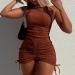 Summer Ribbed Tank Crop Top & Ruched Shorts Set - Brown | Large - Buy Online on SooperMarket.com