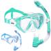 2 Pack Kids Snorkel Set Dry Top Snorkel Mask Snorkeling Gear for Kids Boys Girls Youth, No Leak Comfy MouthPiece Anti-Fog 180 Panoramic View Scuba Diving Swim Pool Equipment Snorkel Kit with Mesh Bag Blue & Light green