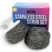 Stainless Steel Scrubber Set Steel Wool Scrubber Marine Grade Scouring Pads & Brush Handle, Heavy Duty Cleaning Supplies, Kitchen Cleaner, Dishes, Teak Wood Outdoor Furniture, Metal Tough Cleaning