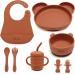 Baby Weaning Set by Little Tots | Silicone Suction Plate Suction Bowl Weaning Bib Sippy Cup + Straw Toddler Spoon + Fork Baby Spoon + Fork Baby Cutlery | 8 Piece Baby Feeding Set | Apricot Apricot Orange