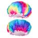 G2PLUS 2PCS Large Shower Cap for Long Hair 32CM Colorful Hair Caps for Girls and Women Reusable Elastic Bath Caps for Girls Spa Home Use Rainbow