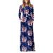 Women's Casual Summer Dress Long Sleeve Maxi Dress U-Neck Loose Swing Casual Dress with Pockets Floor Length Beach Dress 3XL Blue