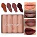 4Pcs Semi-Matte Lipstick Set Neutral Nude Matte Lip Makeup for Women Long Lasting Waterproof Creamy Velvet Finish Lipstick Non-Stick Cup Not Fade Nude Pigmented Lip Makeup (Coffee Nude) 1 Ounce (Pack of 1)