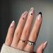 Press on Nails Medium  Almond Fake Nails Black and White Swirl False Nails Full Cover Glue on Nails French Tip Press on Nail Heart Stick on Nails Fakes Nails Glossy Acrylic Nails for Women and Girls black and white wave ...