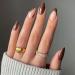 24 Pcs Press on Nails Medium, Sunjasmine Almond Fake Nails with Nail Glue, False Nails with Designs Acrylic Nails Glue on Nails for Women and Girls (Brown)