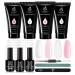 Beetles Poly Nail Extension Gel Kit Clear White Pink 1OZ PolyNail Colors for Builder Gel Nail Art Kit with Poly Brush Nail Forms Dual Forms Tyro Nail Salon All-in-One French Kit Easy DIY Mother's Day Gift for Women A-Nude-001
