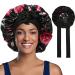 Welrog satin hair hood for women - double -sided satin silk hood to sleep sleeping hood hair protect hair hood for the night satin bonnet flower/black