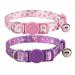 YUDOTE Cat Collars Pack of 2 Colorful Printed Basic Strong Girls Cat Collar Quick Release with Removeable Bell Pink Purple 19-28cm (Pakc of 2) Pink+Purple