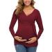 Love2Mi Maternity Nursing Top - Long Sleeve V-Neck Maternity Clothes in Wine Red - Buy Online on SooperMarket.com