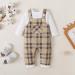 Puseky Baby Boy 3-6 Months Clothes Set | Long Sleeve Romper with Plaid Suspenders Overall Pants | Spring Fall Outfits in White - Buy Online on SooperMarket.com