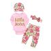 ChYoung Baby Girl Clothes Set Newborn Outfit Little Sister Romper Top and Rose Printed Pant and Headband 3 Pieces 12-18 Months Pink-Floral