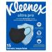 Kleenex Ultra Pro 3-Layer Face Mask (Pack of 15) Dermatologically Tested Soft Elastic Ear Loop Adjustable Nose Clip Black Ultra Pro ct