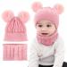 CheChury Toddler Hat and Scarf Set Baby Warm Knit Pom Beanie Cap with Circle Loop Scarf Neckwarmer 1-3 Years #2 Pink